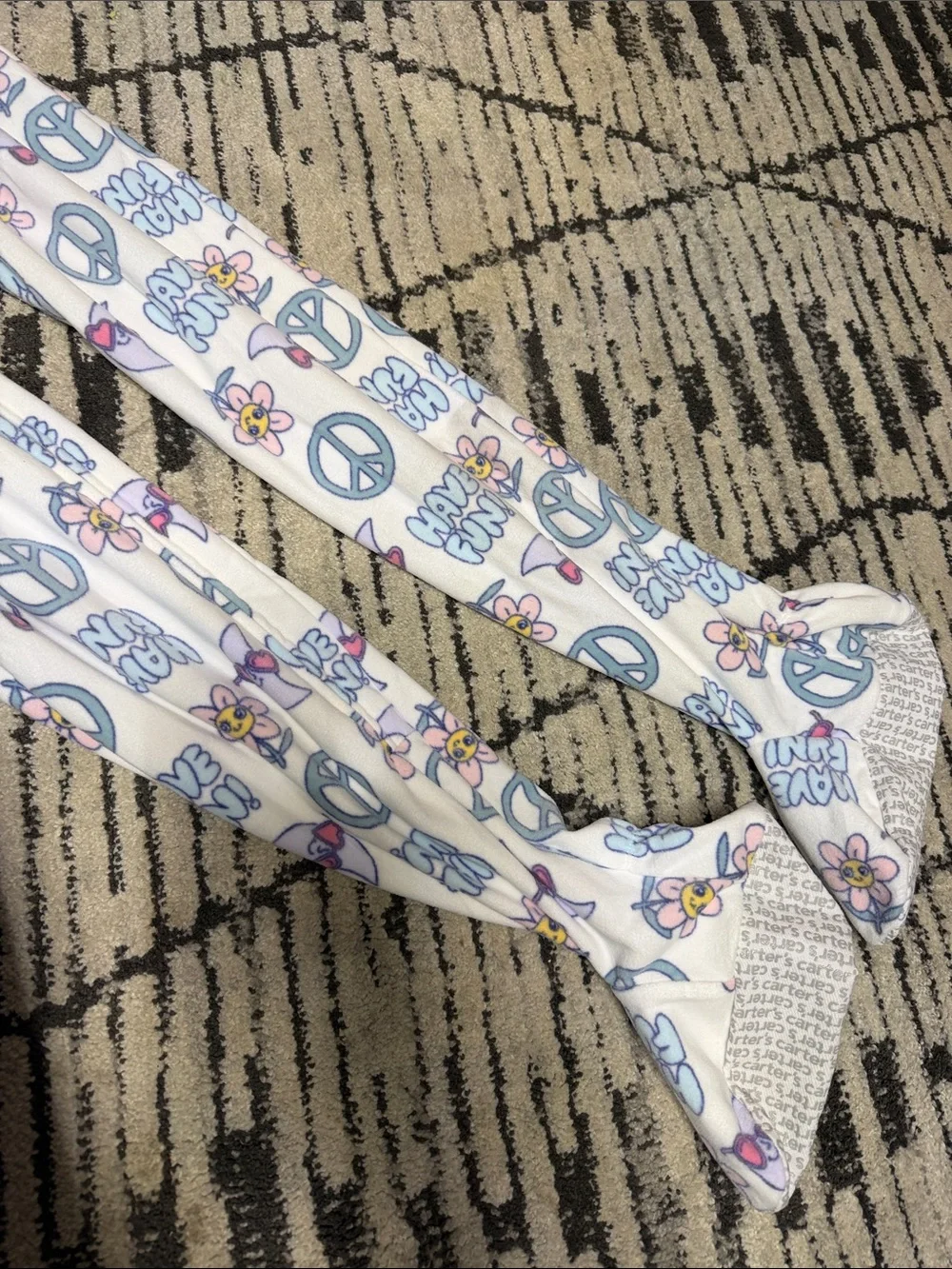 Carter's White Pajamas with Blue Peace Signs & Pastel Flower Print
